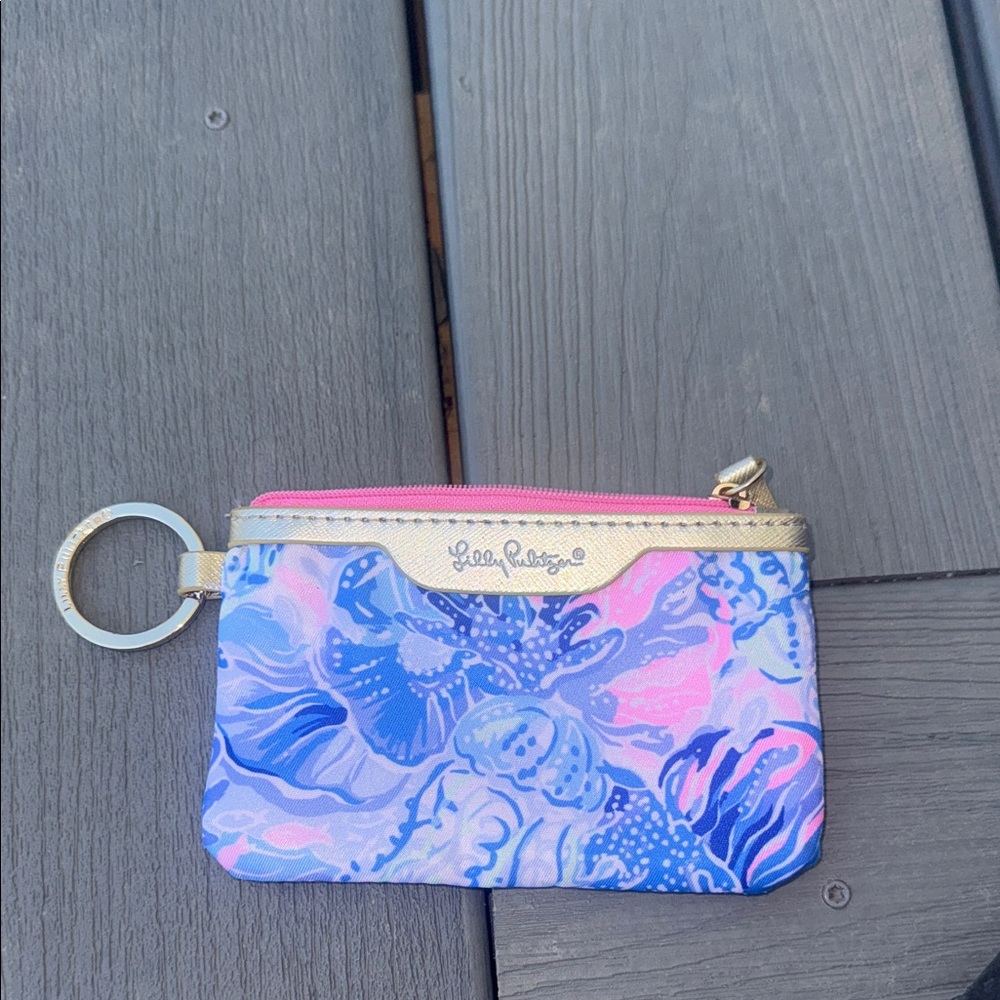 Lilly Pulitzer Pink, Blue & Gold Floral Key Card Pouch